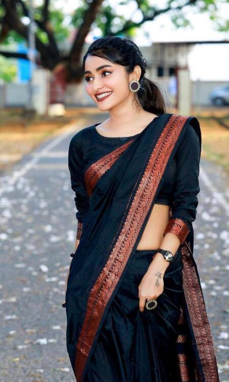 Stunning Black Colour Pure Semi Silk Saree with Heavy Brocade Blouse