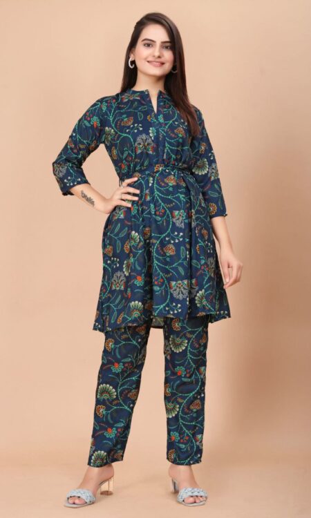 Stunning Blue Muslin Digital Print Co-ord Set