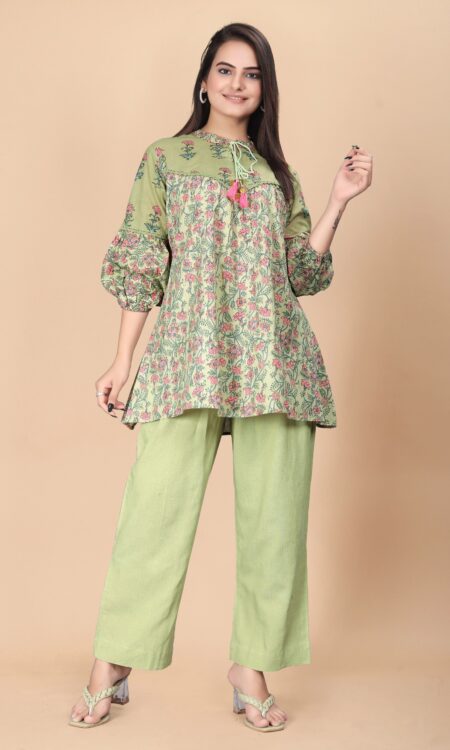Green Printed Pure Cotton Co-ord Set