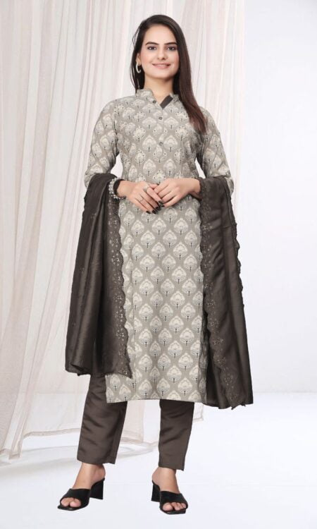 Elegant Grey Modal Viscose Silk Kurta Set With Dupatta