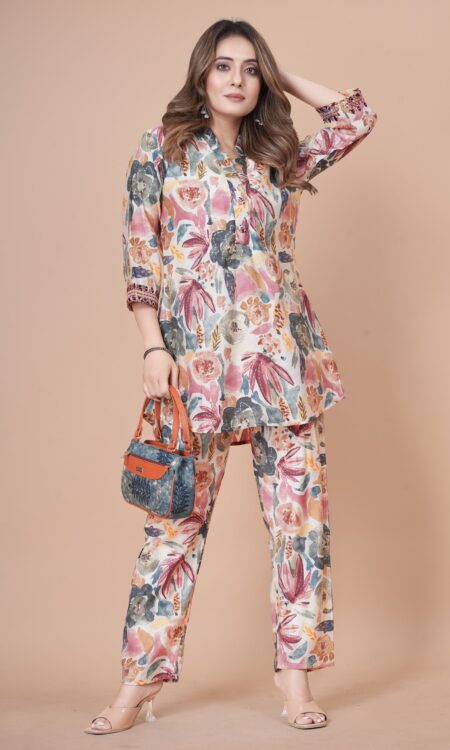 Tunic Length Multi Color Print Co-Ord Set