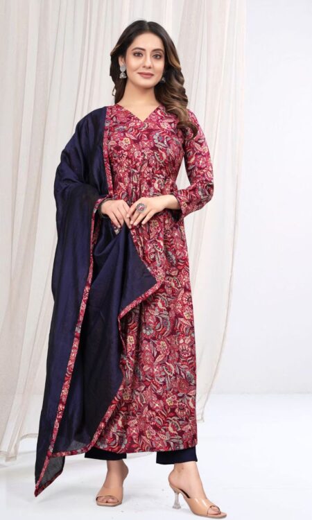 Wine Modal Silk Aliya Anarkali Kurta Set With Dupatta