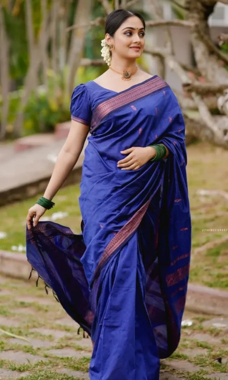 Royal Blue Pure Soft Semi Silk Saree with Attractive Blouse Piece