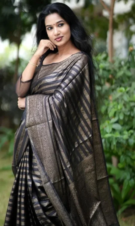 Gray Pure Semi Silk Saree Weaved with Copper Zari with Blouse Piece