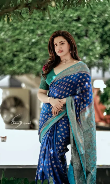Royal Blue & Firozi Combination Pure Soft Semi Silk Saree with Attractive Blouse Piece