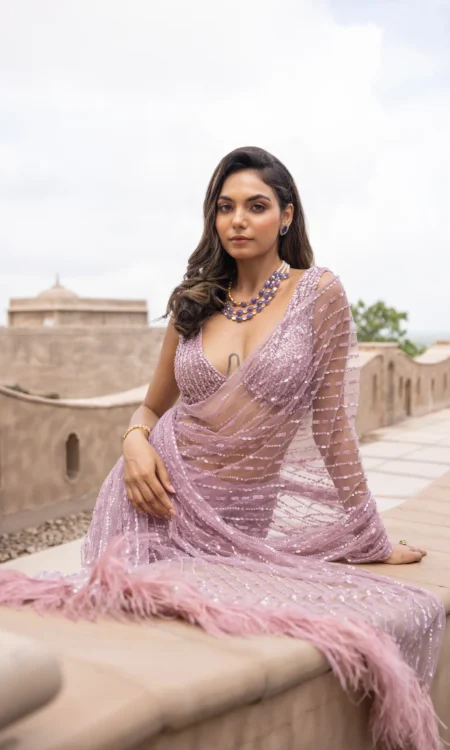 Exquisite Heavy Nylon Butterfly Net Saree with Fancy Multi & Sequence Work