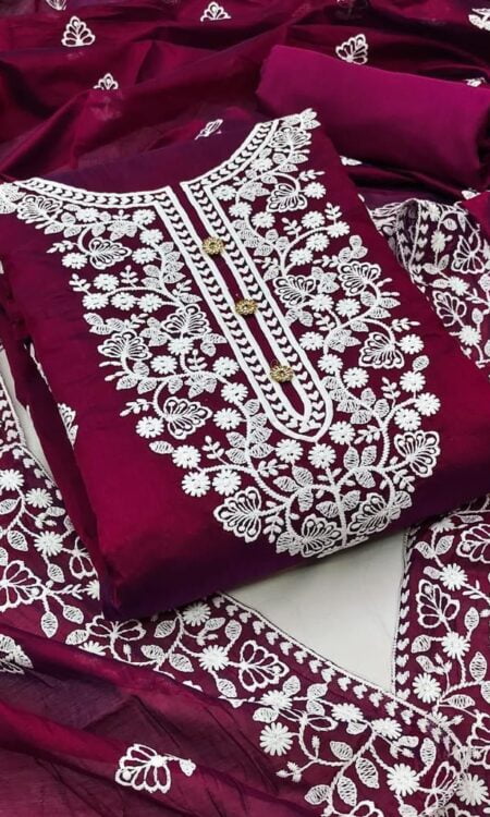 Elegant Material Suit Set with Chanderi Dupatta