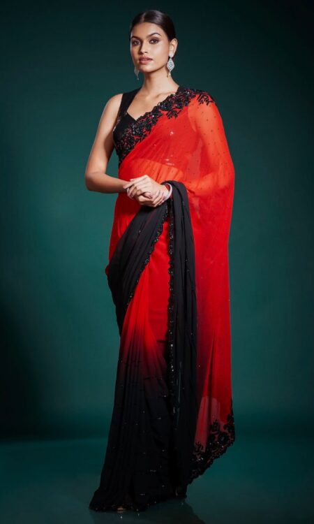 Elegant Georgette Peding Saree with Heavy Embroidered C-Pallu Sequins Work