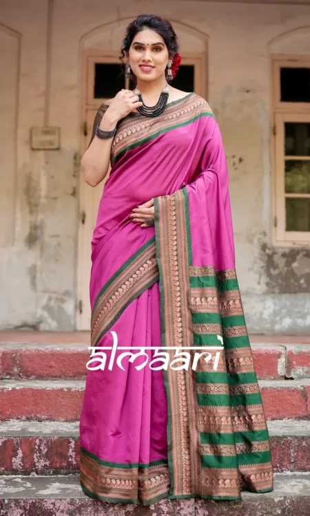 Lilac Purple and Dark Green Pure Soft Semi Silk Saree with Attractive Blouse Piece Special