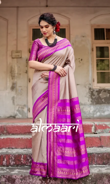 Gray with Purple Pure Soft Semi Silk Saree with Attractive Blouse Piece Special