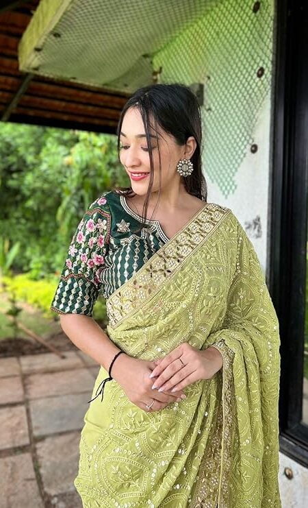 Elegant Fox Georgette Saree with Lucknowi Chikankari and 9mm Sequence Work